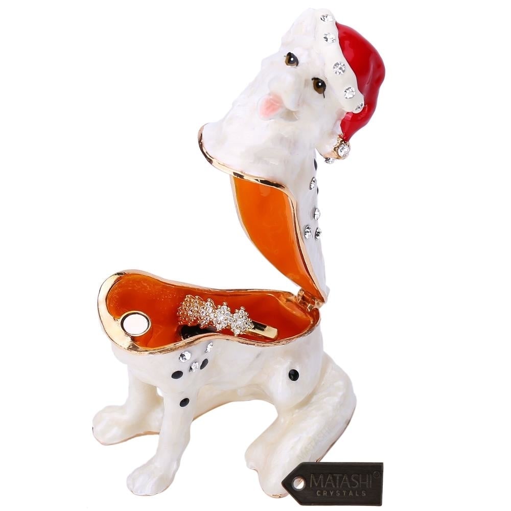 Hand-Painted Holiday Christmas Dog Trinket Box w/ Crystals Decorative Christmas Puppy Ornament w/ Stocking Cap Image 4