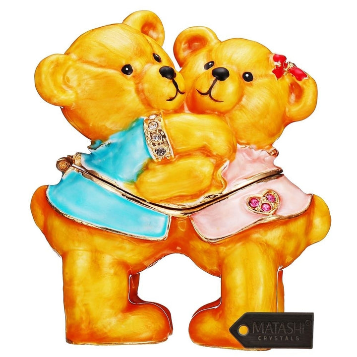 Hand-Painted Best Friends Bears Trinket Box with Beautiful Crystals - Hand-Painted Friendship decor and Jewelry Holder Image 2