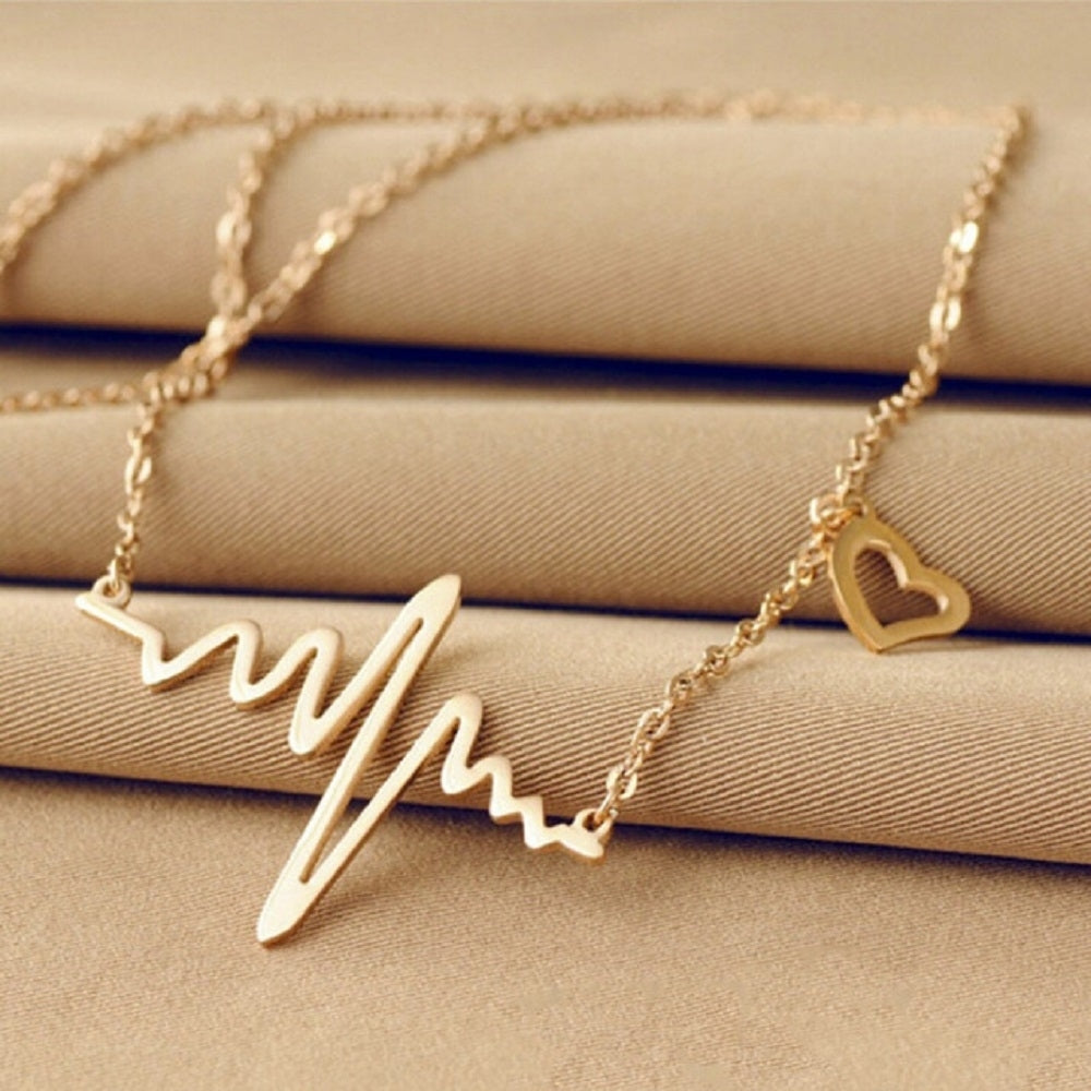 Yellow Gold Plated HeartBeat Necklace Image 1