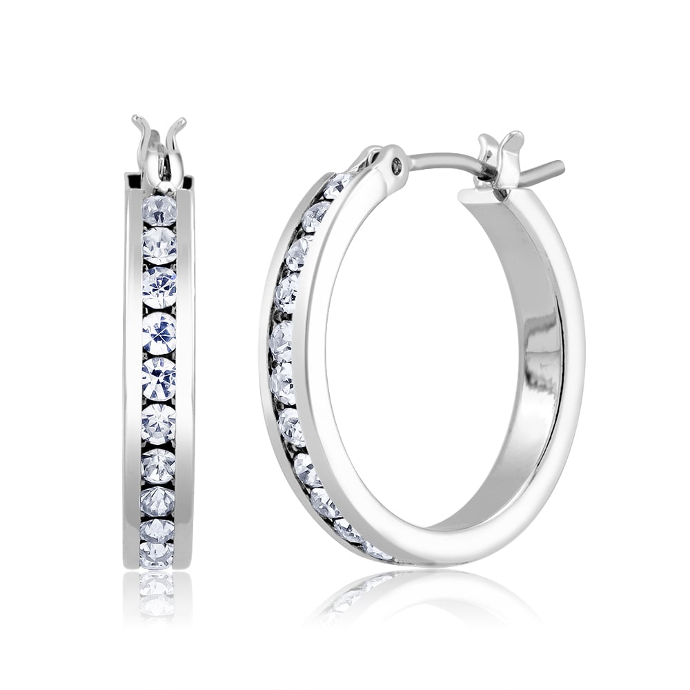 White Cubic zirconia Round hoop Earrings Image 1