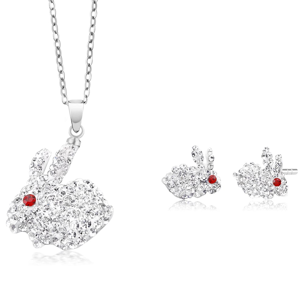 Rabbit Crystal Earring And Necklace Set Image 1