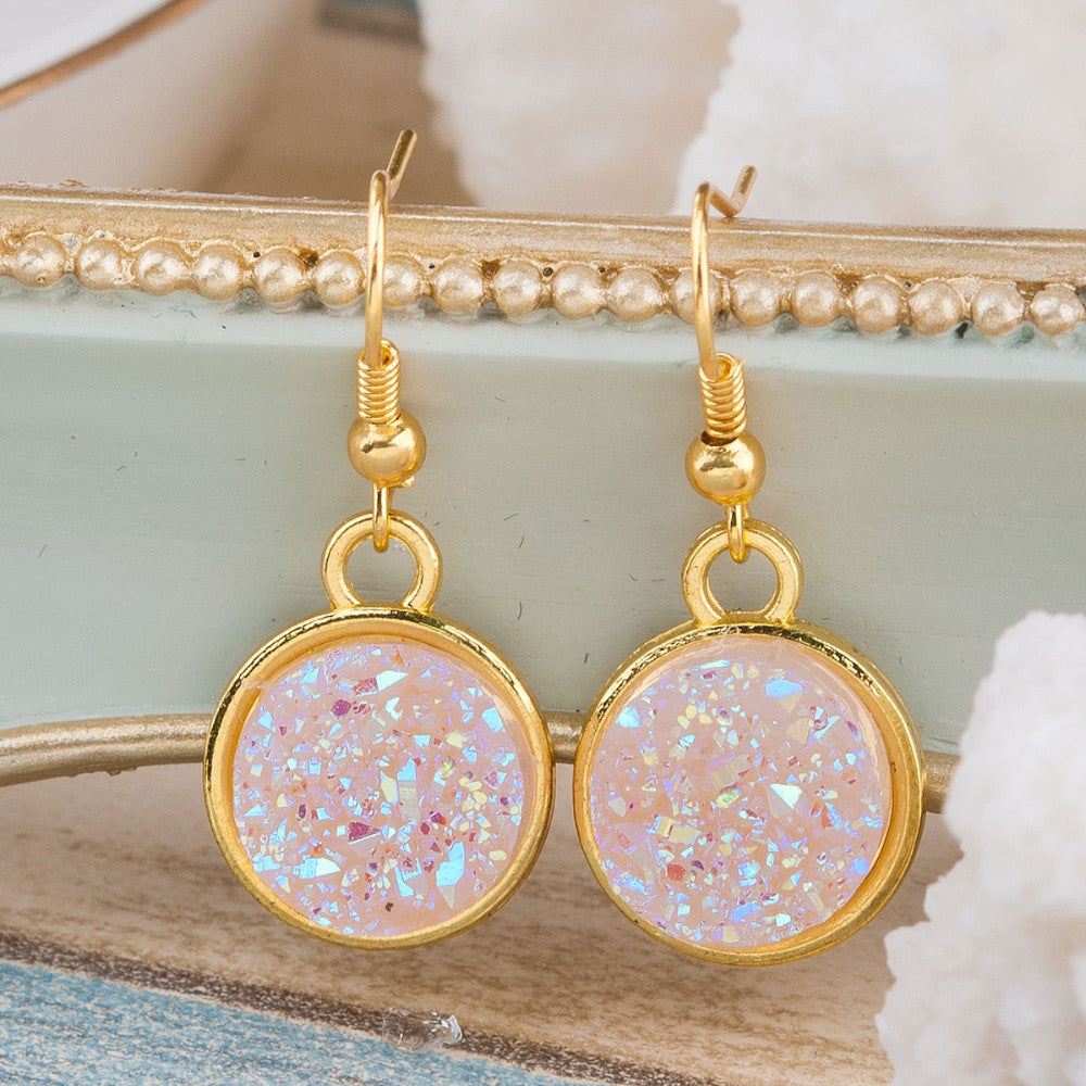 Pink Druzy Drop Earrings Image 1