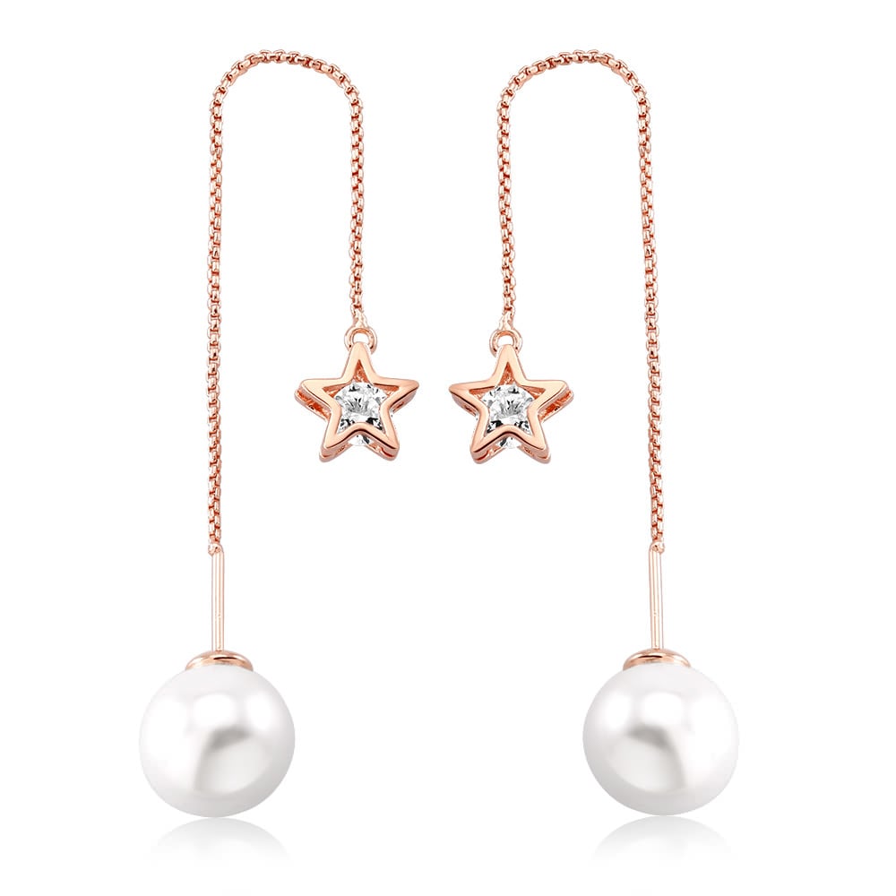 Rose gold Drop Pearl Earrings Image 1