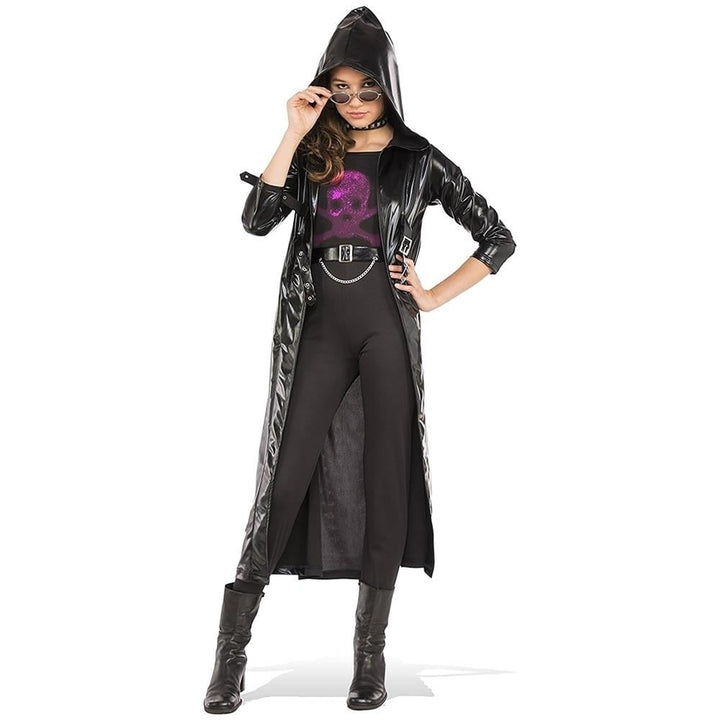 Black Goth Coat Set Girl Size S 0 2 Costume Belt Jumpsuit Hooded Rubies Image 1
