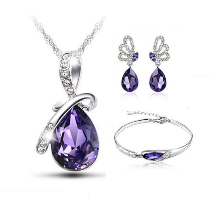 Angel Tears Set Water Drop Necklace + Butterfly Earring + Glass Shoes Bracelet Image 4
