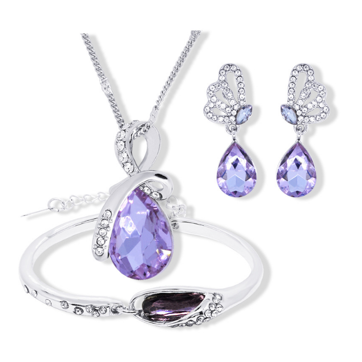 Angel Tears Set Water Drop Necklace + Butterfly Earring + Glass Shoes Bracelet Image 3