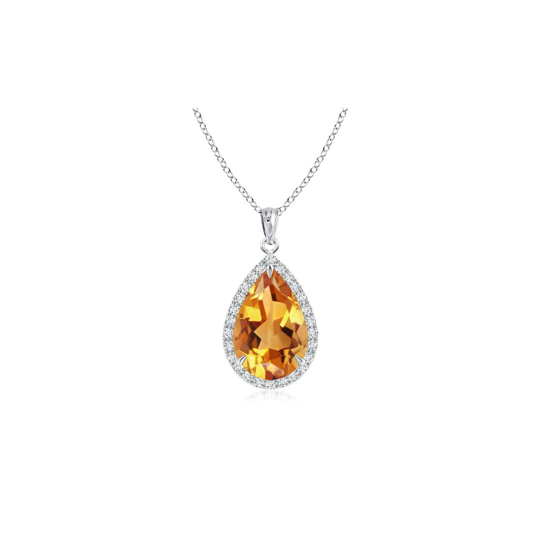 Sterling Silver 4.00 CTTW Genuine Citrine Pear Cut Necklace 18" Chain 925 Image 1