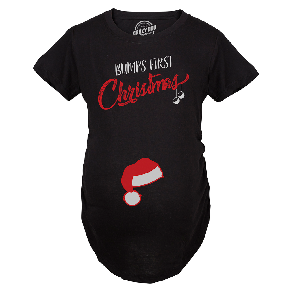 Bumps First Christmas Maternity Shirt Funny Merry Tee For Pregnant Family Image 2