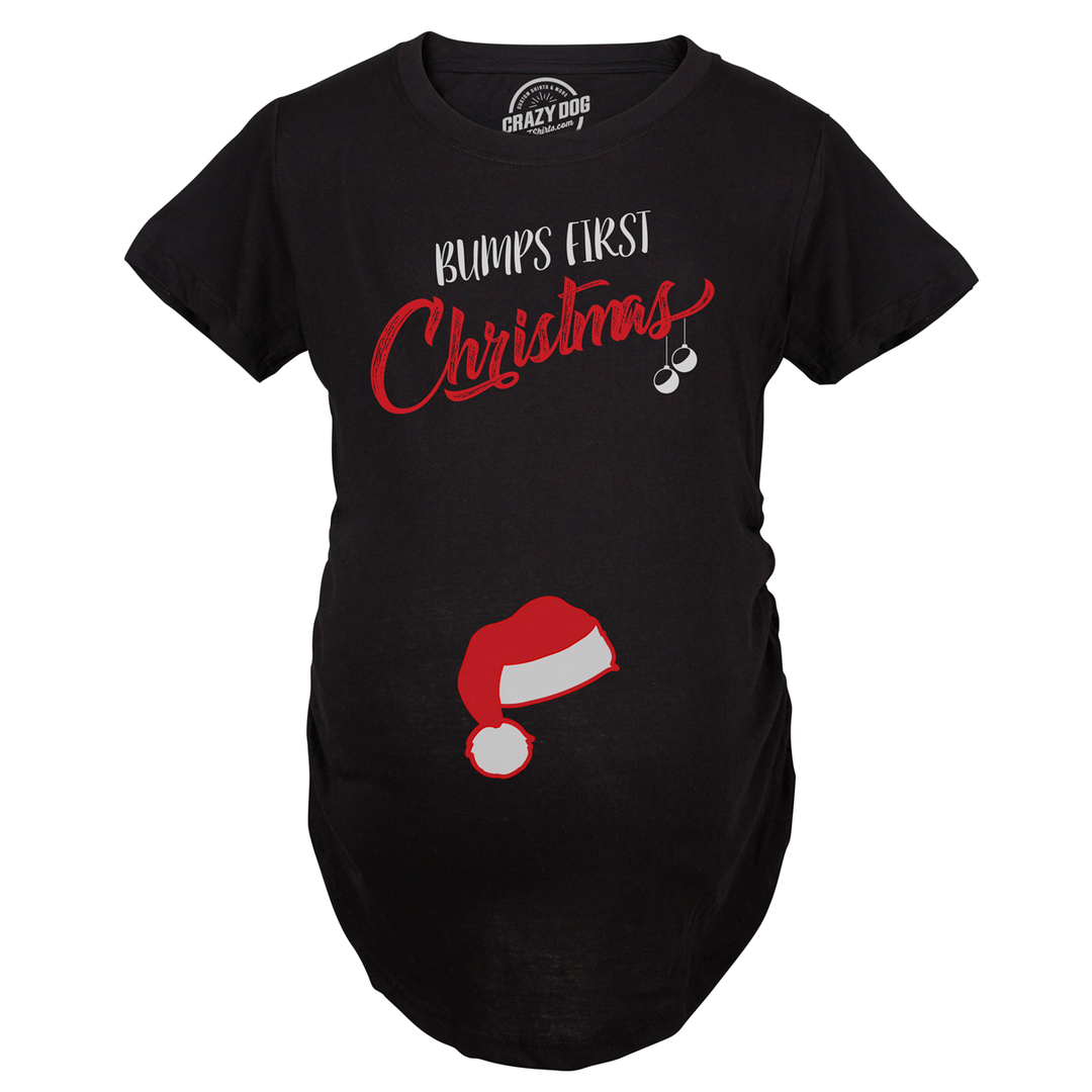 Bumps First Christmas Maternity Shirt Funny Merry Tee For Pregnant Family Image 1