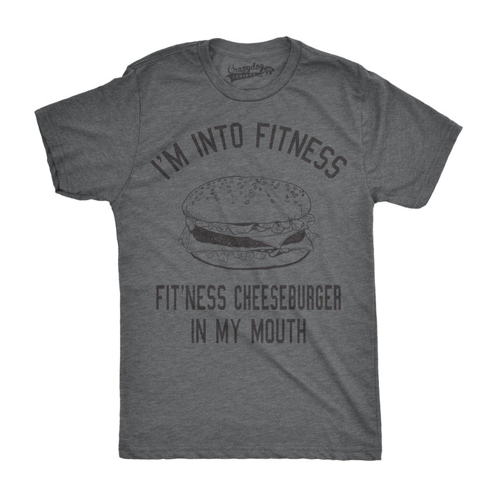 Mens Fitness Cheeseburger In My Mouth Tshirt Funny Junk Food Tee For Guys Image 1