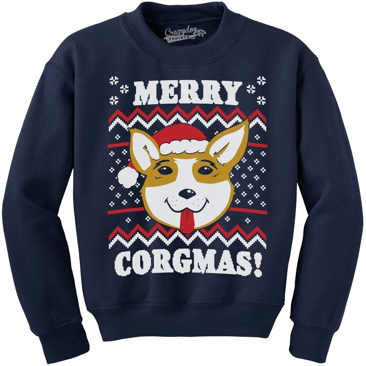 Merry Corgmas Ugly Christmas Sweater Dog Dad Lover Hilarious Funny Sweatshirt Image 1