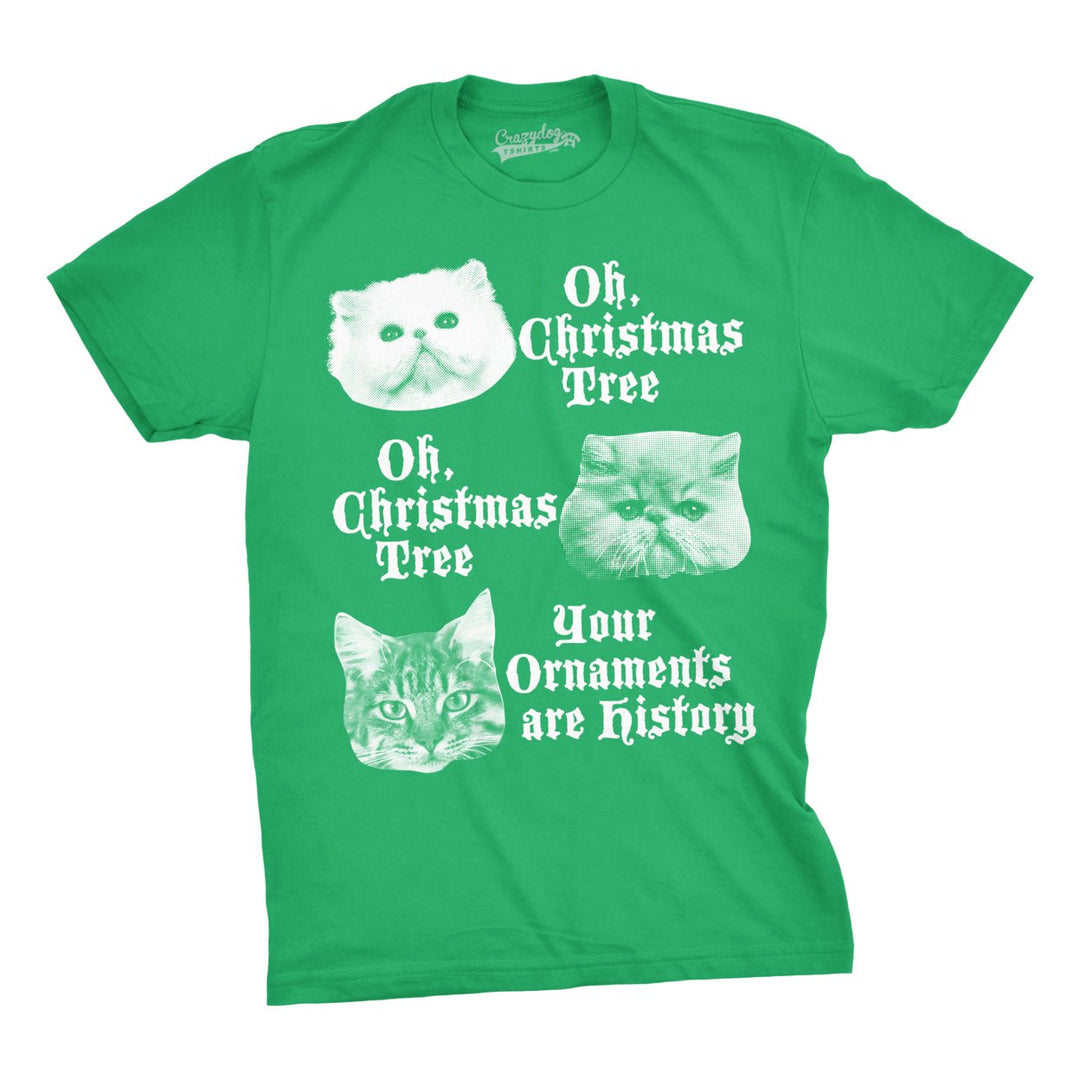 Mens Oh Christmas Tree Your Ornaments Are History Tshirt Funny Cat Holiday Tee For Guys Image 1