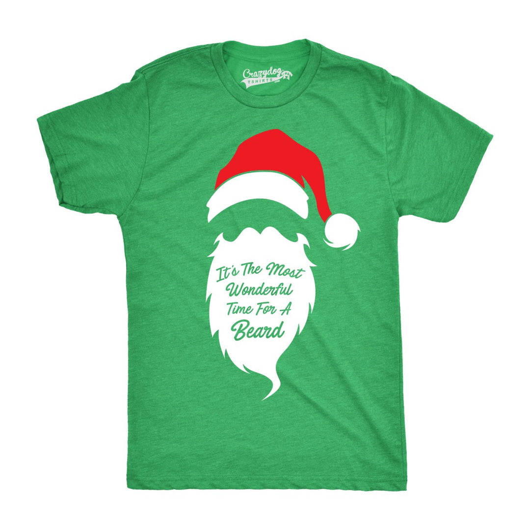 Mens Most Wonderful Time For A Beard Tshirt Funny Christmas Tee For Guys Holiday Party Image 1