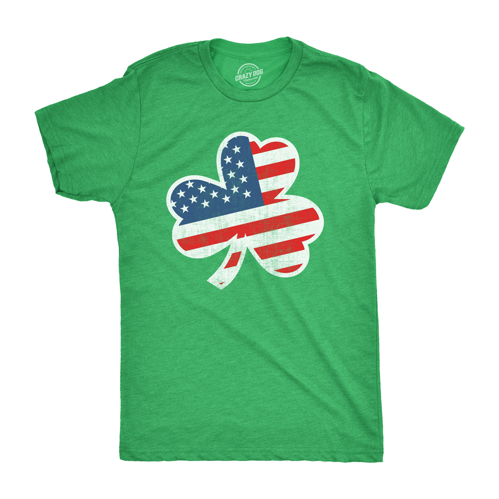 Mens American Flag Shamrock T Shirt Funny Saint Patricks Day Cool St Patty Humor Image 1