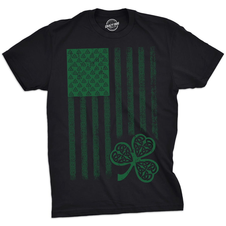 Mens Celtic USA Flag T Shirt Clover Graphic Cool Saint Patricks Day Tee For Guys Image 1