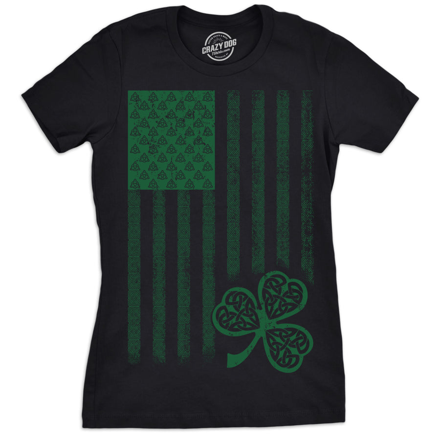 Womens Celtic USA Flag T Shirt Clover Graphic Cool Saint Patricks Day For Girls Image 1