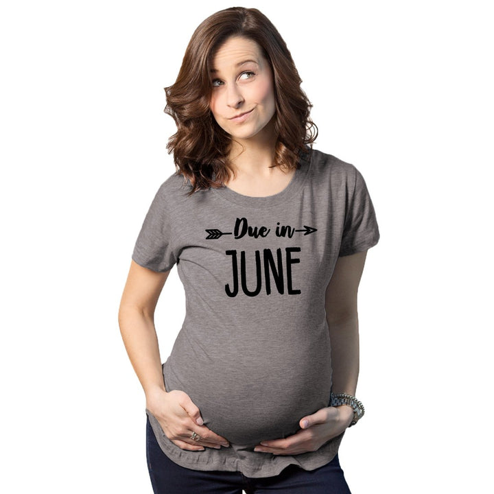 Maternity Due In June T shirt Baby Shower Announcement Pregnancy Reveal Tee Image 1