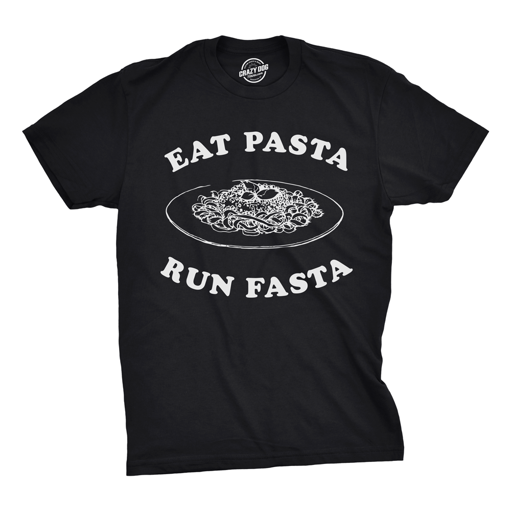 Mens Eat Pasta Run Fasta Tshirt Funny Workout Fitness Top Italian Pride Sayings Image 4