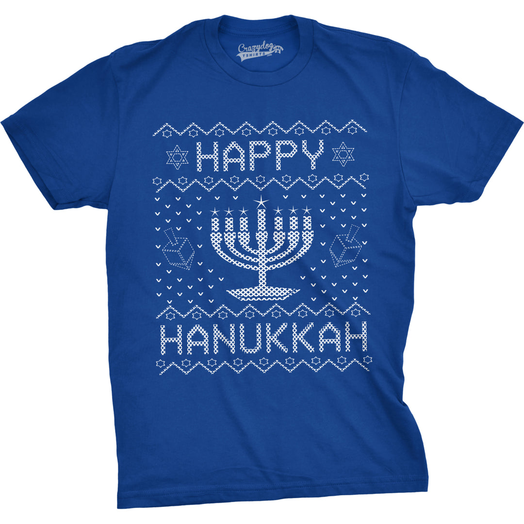 Mens Happy Hanukkah Tshirt Funny Jewish Christmas Menorah Tee For Guys Image 4