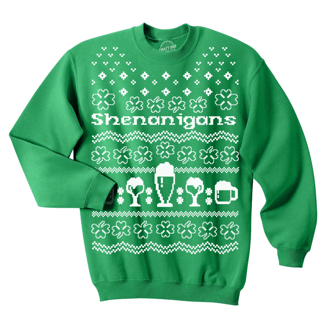 Shenanigans Ugly Christmas Sweatshirt Funny Drinking Cool Irish Clover Shirt Image 1