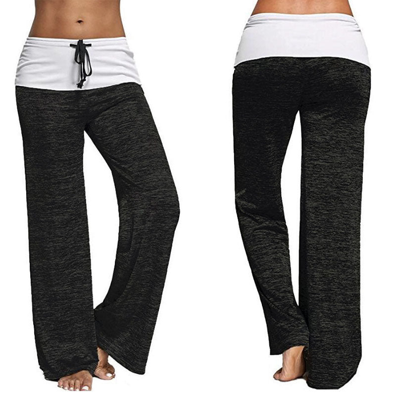 Wide Leg Pants-High Waisted Drawstring Yoga Lounge Palazzo Pants Image 3