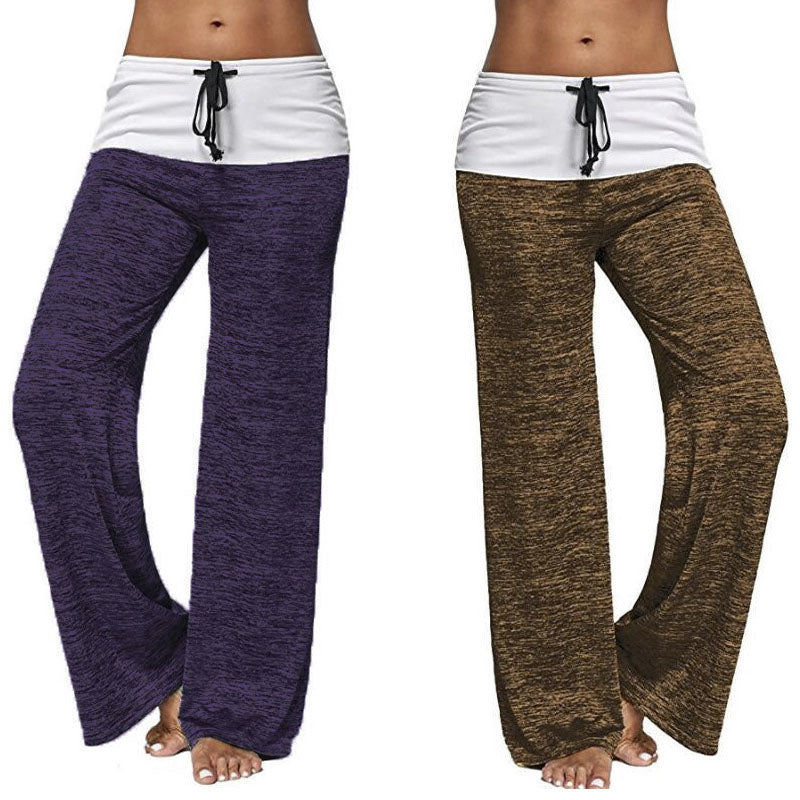 Wide Leg Pants-High Waisted Drawstring Yoga Lounge Palazzo Pants Image 4