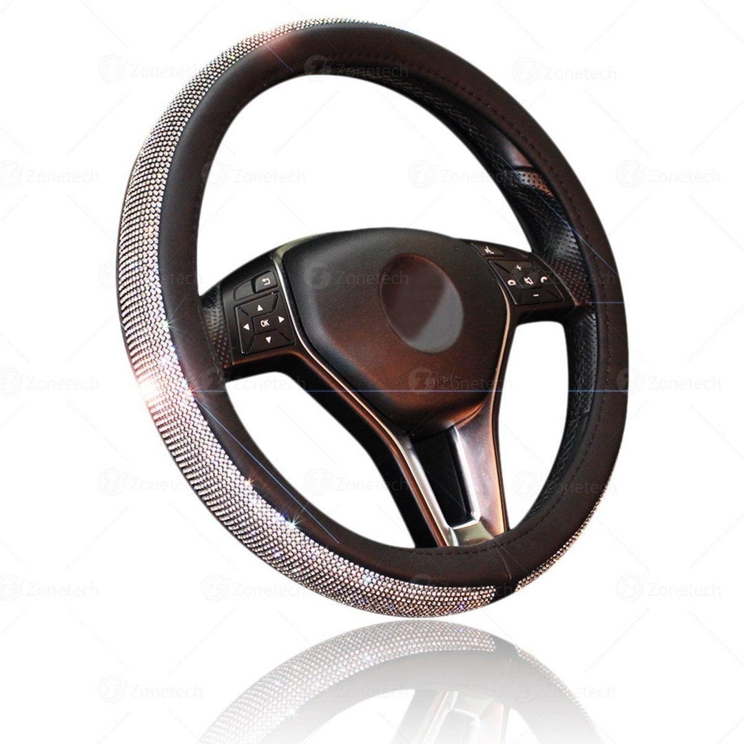 Zone Tech Shiny Bling PU - Leather Rhinestone Steering Wheel Cover Crystal Image 1