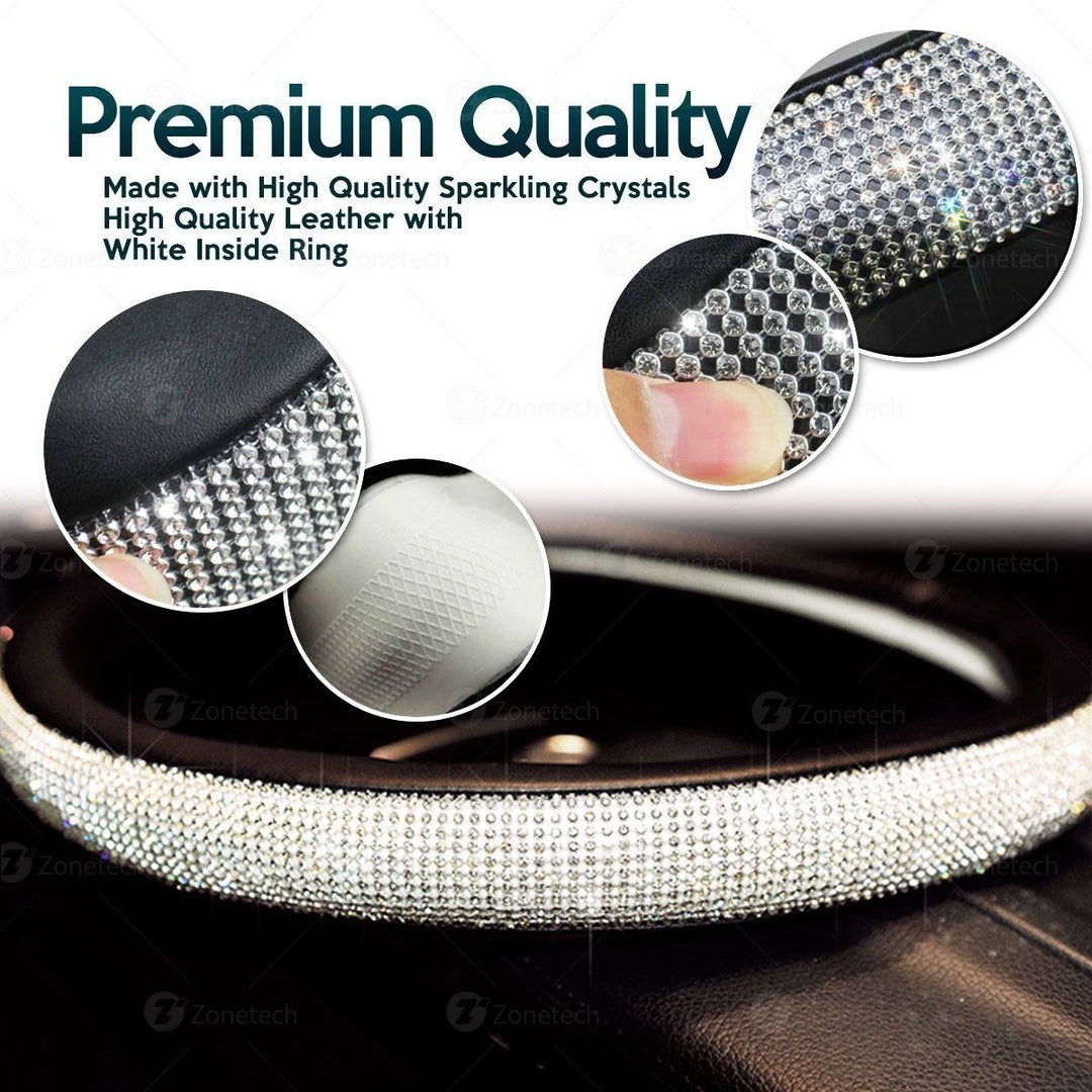 Zone Tech Shiny Bling PU - Leather Rhinestone Steering Wheel Cover Crystal Image 4