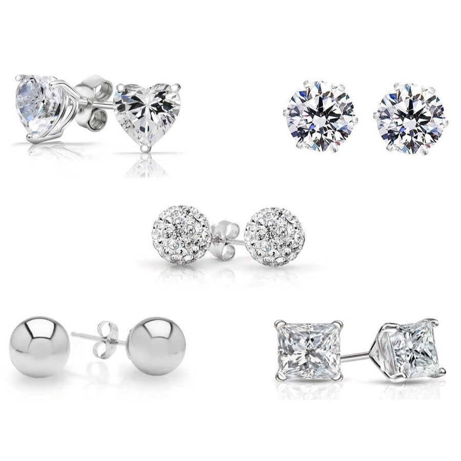 Set of 5 Sterling Silver Crystal Stud Earrings 6mm Swarovski Elements 925 Image 1