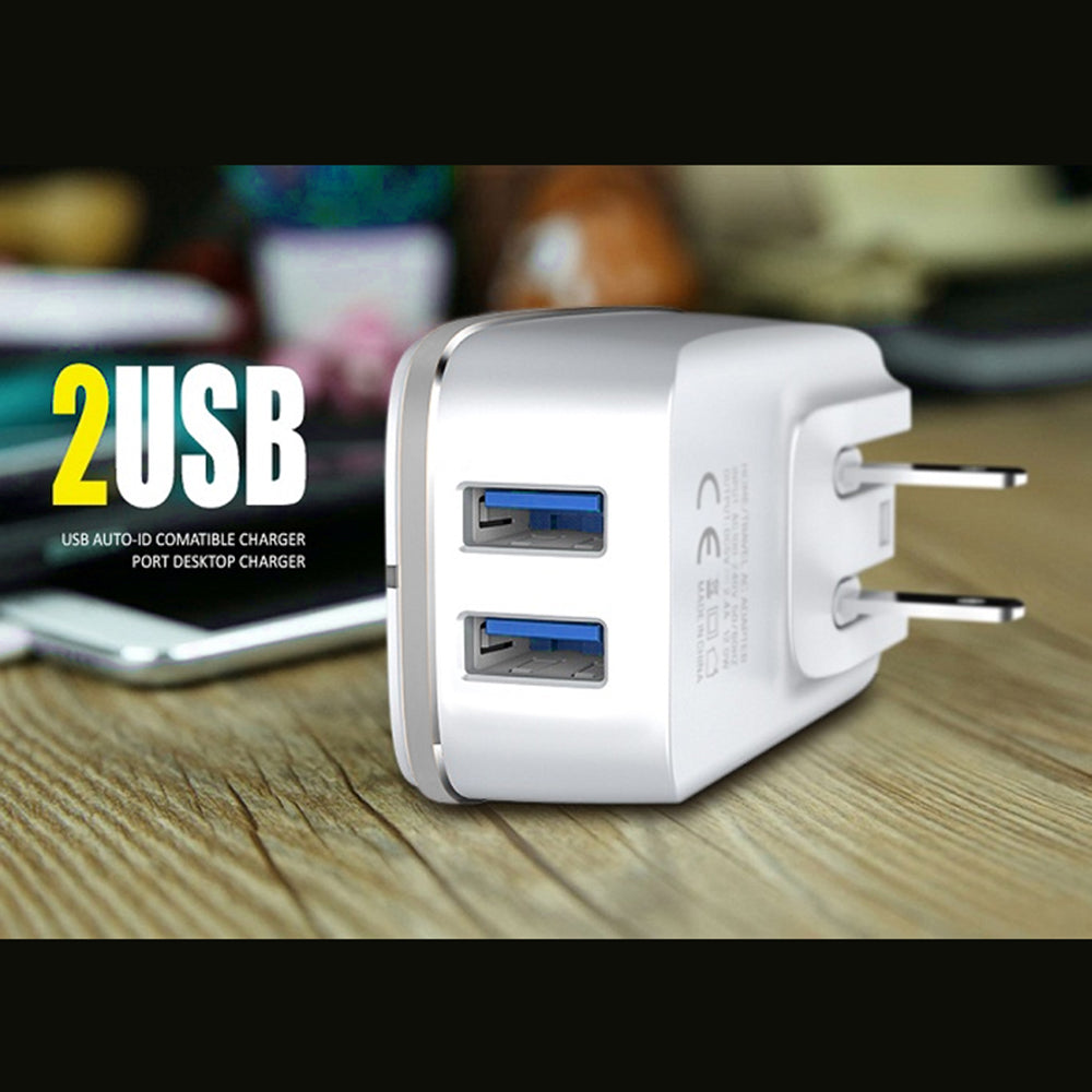3.4A 2in1 Universal Dual USB Port Travel Wall Charger Adapter With IPhone USB Cable - White Image 2