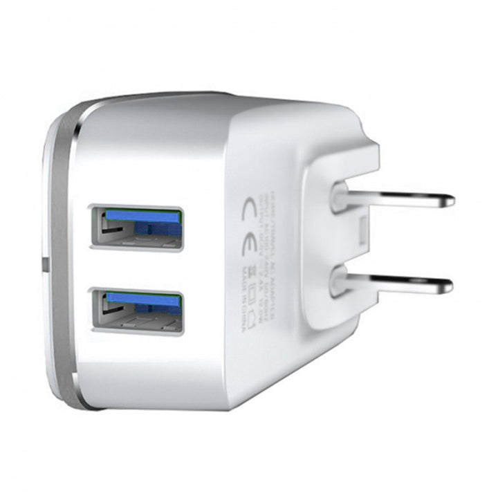 3.4A 2in1 Universal Dual USB Port Travel Wall Charger Adapter With IPhone USB Cable - White Image 4
