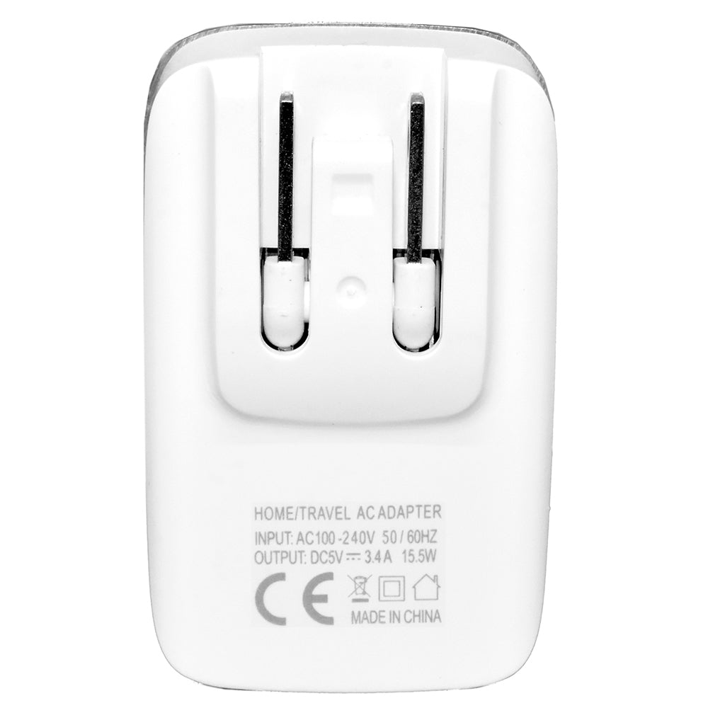 3.4A 2in1 Universal Dual USB Port Travel Wall Charger Adapter With Type-C USB Cable - White Image 3