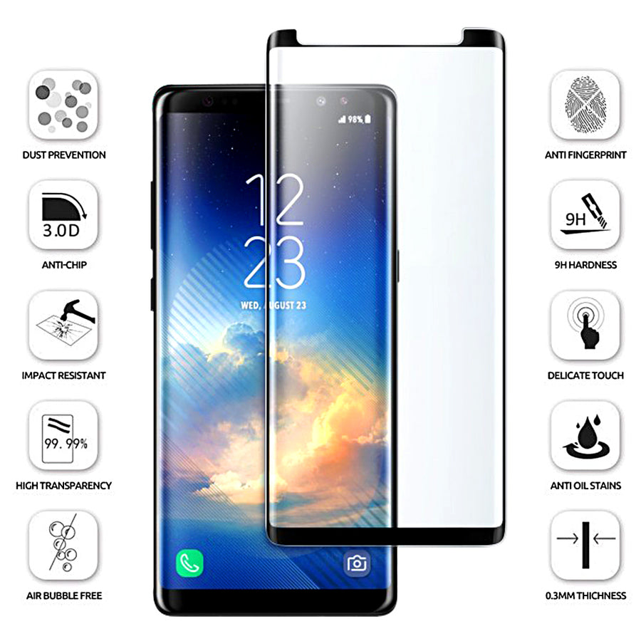 Samsung Galaxy Note 8 3D Curved Tempered Glass Screen Protector - Black Image 1