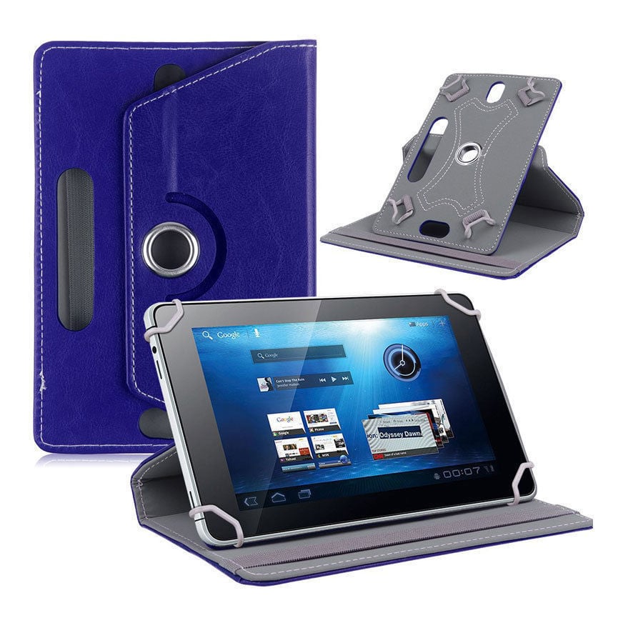 Universal 7 Inch Tablet Case 360 Degree Rotating Stand PU Leather Cover Blue Image 1