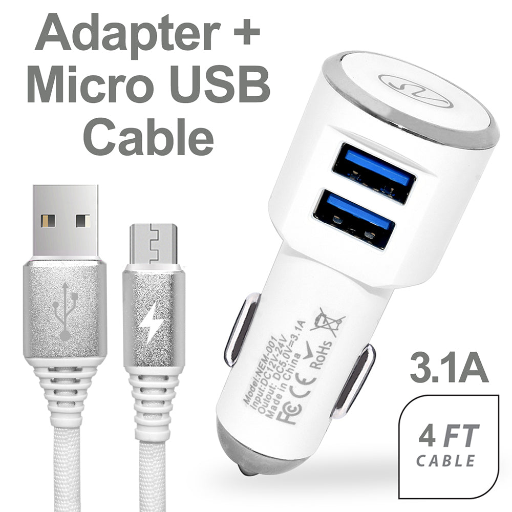 3.1A 2in1 Universal Dual USB Port Travel Car Charger With Micro USB Cable Image 2