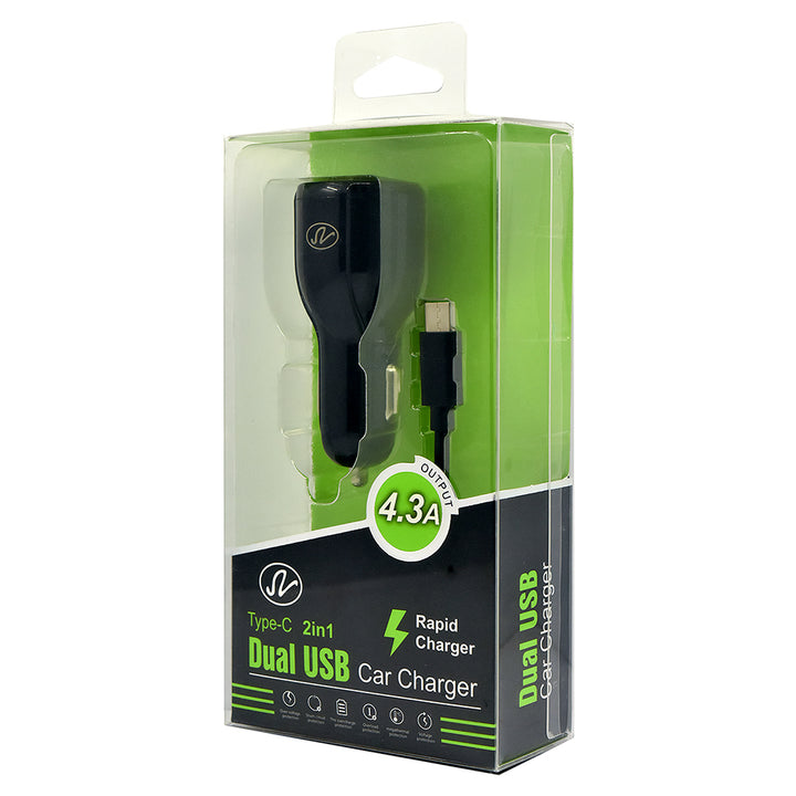 Universal 2 In 1 TYPE C Dual USB Car Charger Adapter With Cable Image 3