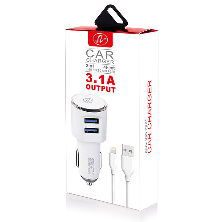 3.1A 2in1 Universal Dual USB Port Travel Car Charger With IPhone USB Cable Image 4