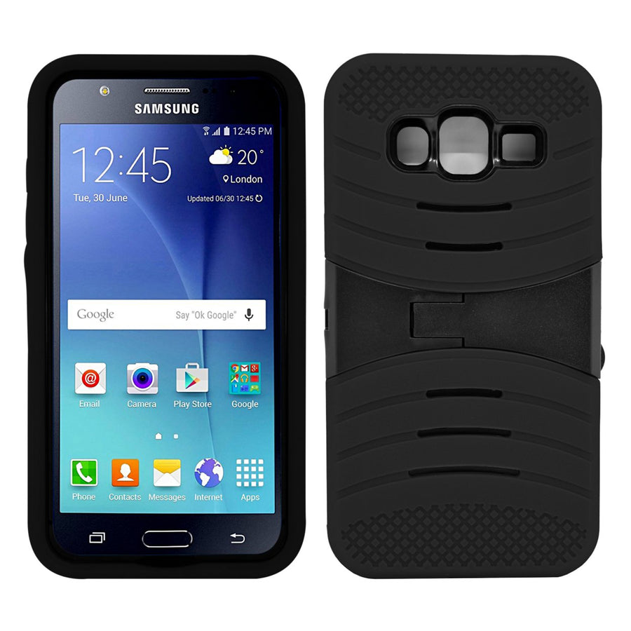 Samsung Galaxy J3 Hybrid Silicone Case Cover with Kickstand Dual Layer Protection Image 1