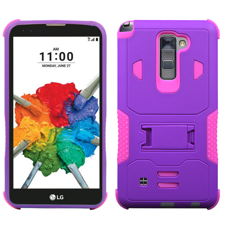 LG G Stylo 2 Plus / MS550 Impact Silicone Case Dual Layer with Stand Image 4