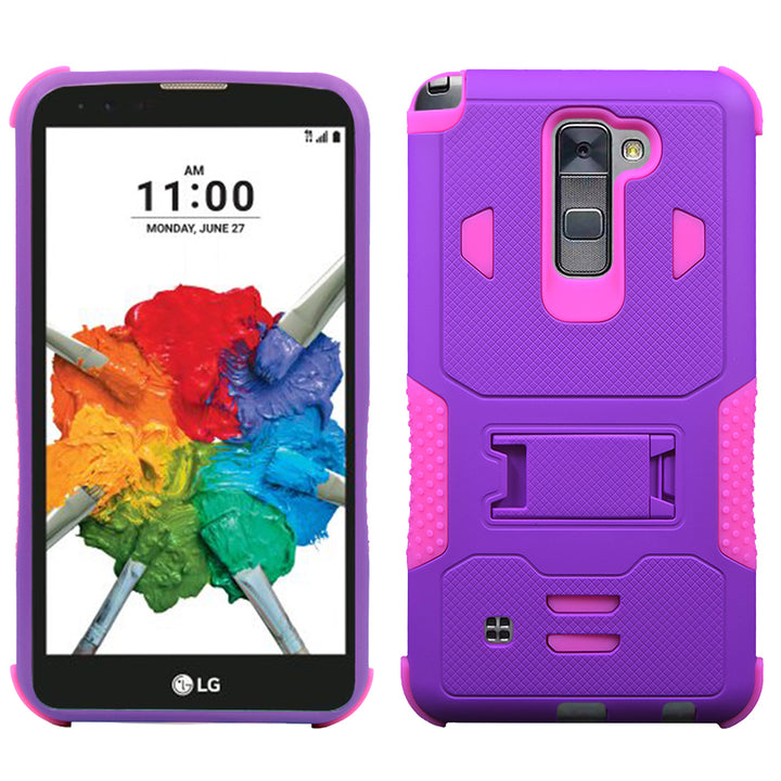 LG G Stylo 2 Plus Case Dual Layer Silicone with Kickstand MS550 Shockproof Black Image 4