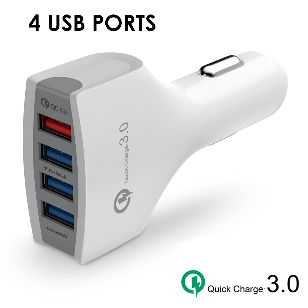 Universal 4 Ports USB Car Quick Charge Adapter - White Image 1