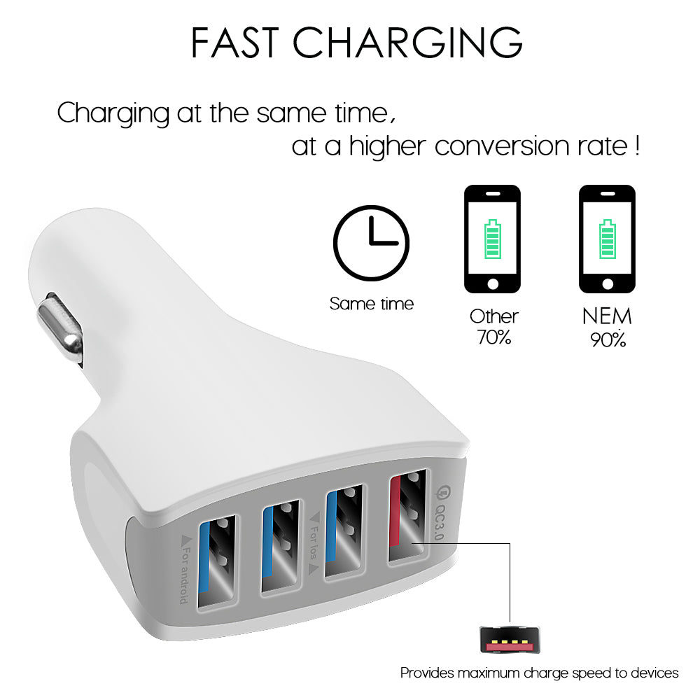 Universal 4 Ports USB Car Quick Charge Adapter - White Image 2