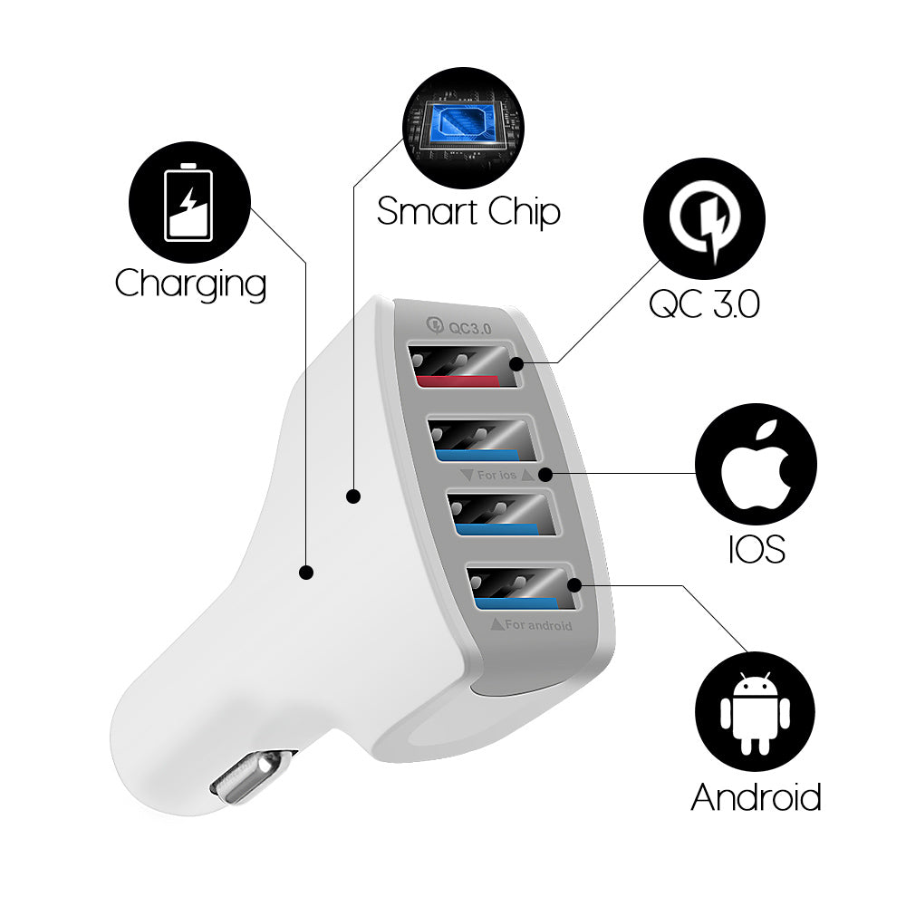Universal 4 Ports USB Car Quick Charge Adapter - White Image 3
