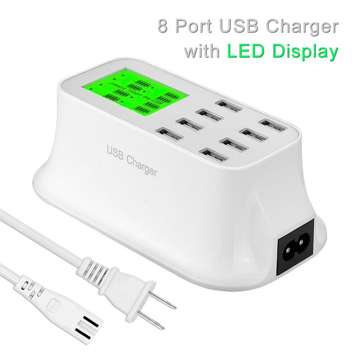 Universal 8 Port USB Wall Charger Power Supply - White Image 1