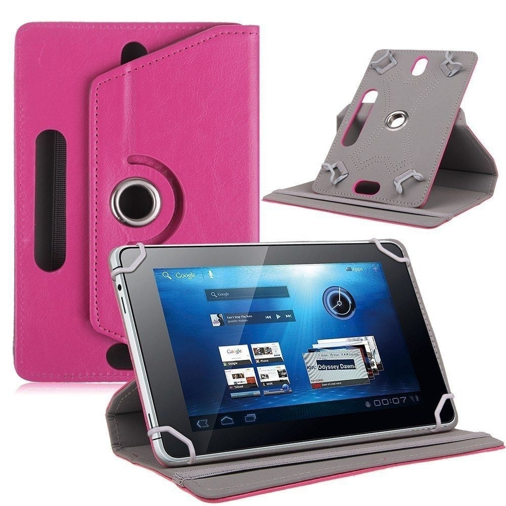 Universal 10 Tablet PU Leather Folio 360 Degree Rotating Stand Case Cover - Pink Image 1