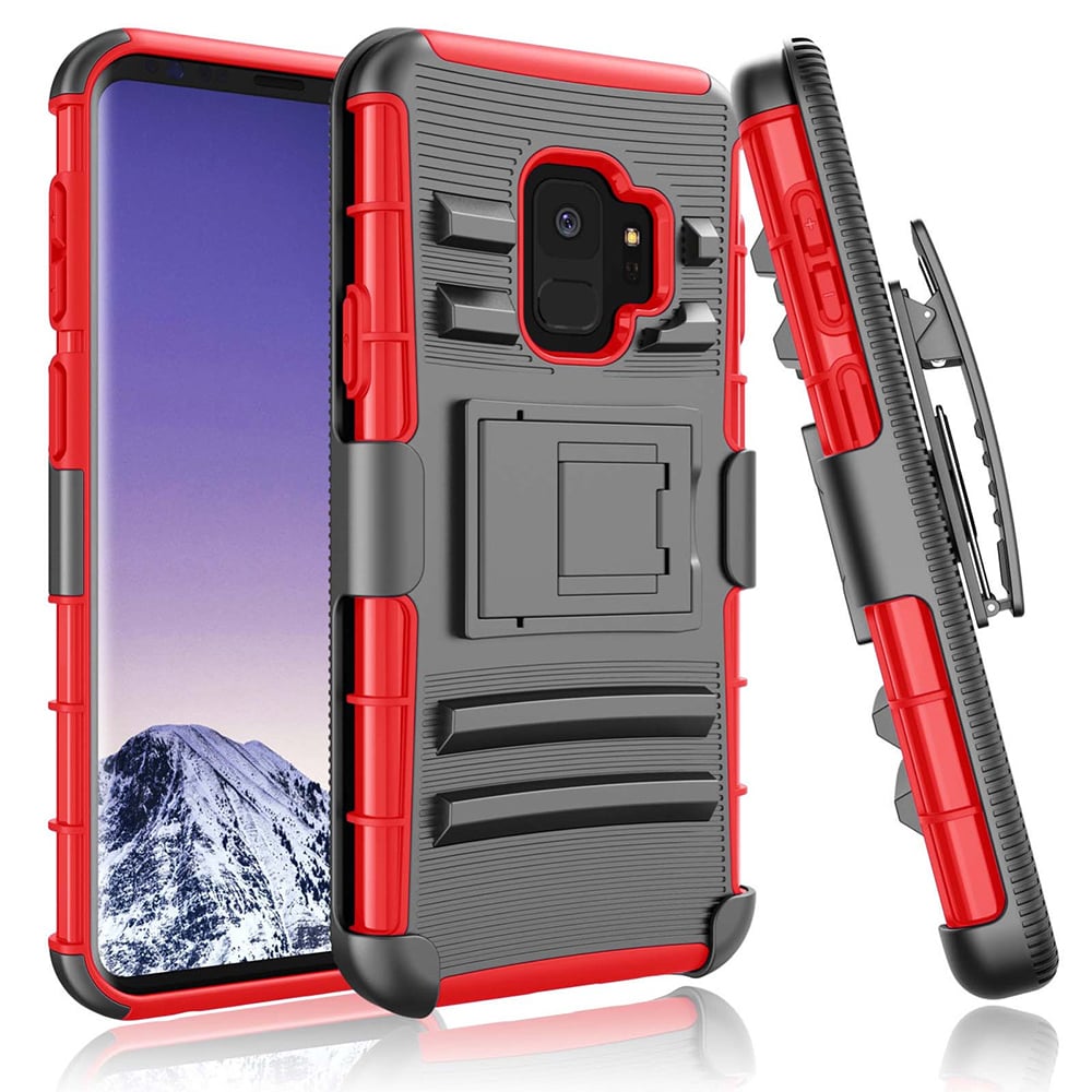 Samsung Galaxy S9 Armor Case Holster with Kickstand Dual Layer Belt Clip Image 1