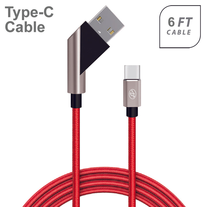 Universal Fast Charge 6Ft 2.4Amp Angled Fabric Type-C USB Cable Image 2