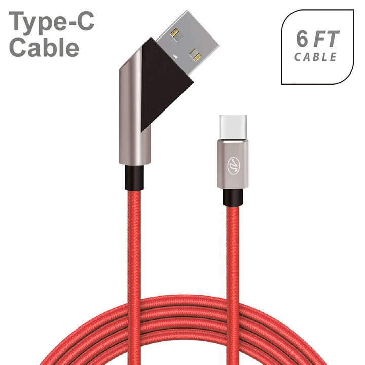 Universal Fast Charge 6Ft 2.4Amp Angled Fabric Type-C USB Cable Image 1