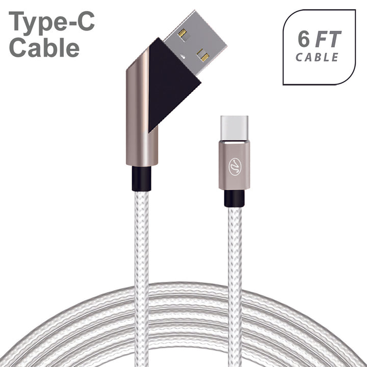 Universal Fast Charge 6Ft 2.4Amp Angled Fabric Type-C USB Cable Image 3