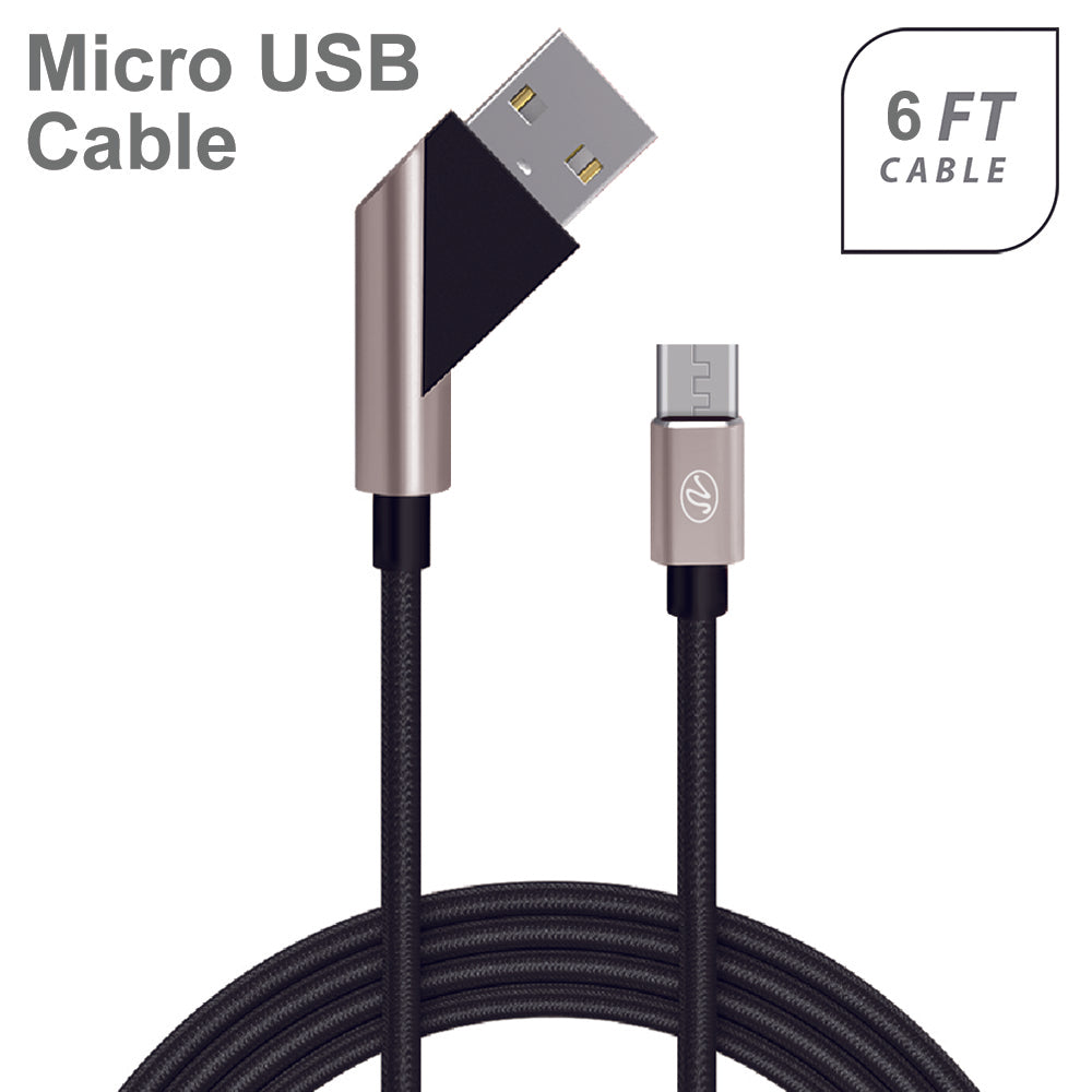 Universal Fast Charge 6Ft 2.4Amp Angled Fabric Micro USB Cable Image 1